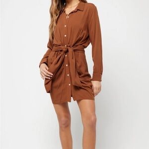 44. NWT L Space Long Sleeve Button Down Mini Blue Dress S